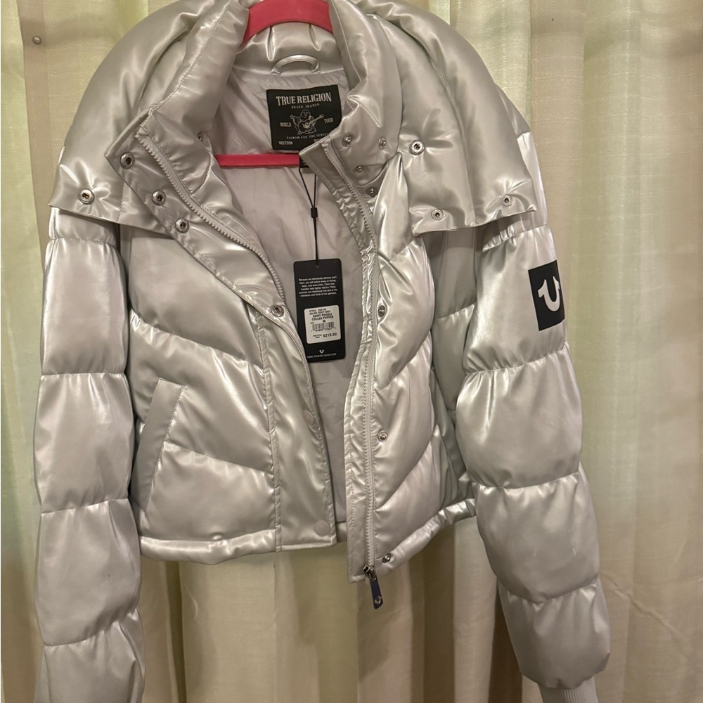 True Religion Shiny Silver Puffer Jacket